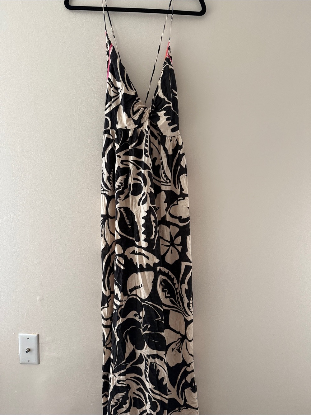 Trina Turk Black and Cream Floral Maxi Dress with Spaghetti Straps